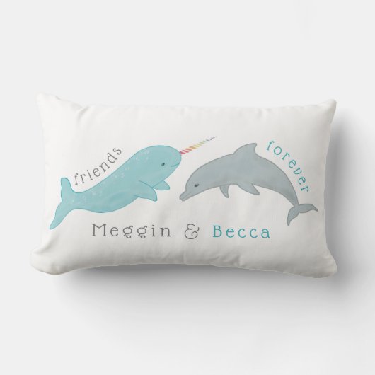 Narwhal Dolphin Friends Forever Pillow Kussen (Voorkant)