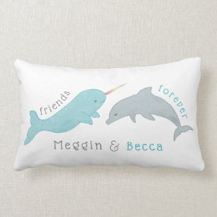 Narwhal Dolphin Friends Forever Pillow Kussen