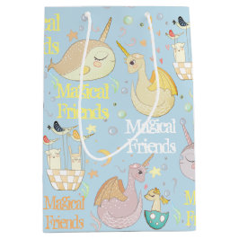 Narwhal en Dragon Friends Baby Blue Aangepast kind Medium Cadeauzakje