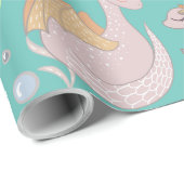 Narwhal en Dragon Friends Blauwgroen gepersonalise Cadeaupapier (Rol Hoek)