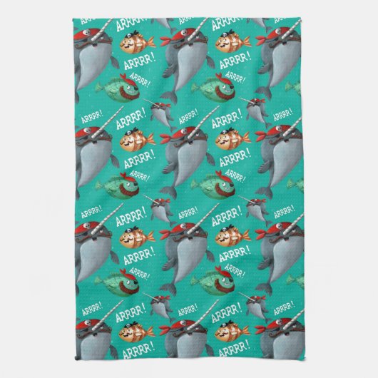 Narwhal en Fish Pirate Pattern Theedoek (Verticaal)