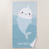 Narwhal en golven schattige kawaii cartoon strandlaken (Voorkant)
