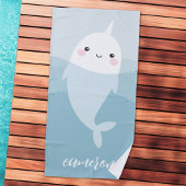 Narwhal en golven schattige kawaii cartoon strandlaken