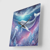 Narwhal Fantasy Vierkante Klok (Hoek)