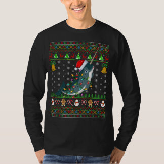 Narwhal Fish Lover Xmas Santa Hat Narwhal Ugly Chr T-shirt
