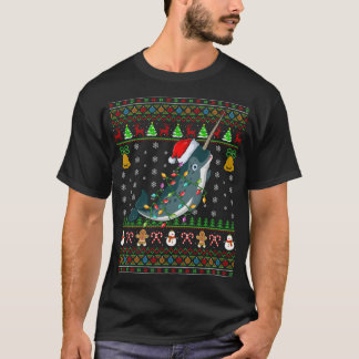Narwhal Fish Lover Xmas Santa Hat Narwhal Ugly Chr T-shirt