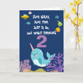 Narwhal Gepersonaliseerde Naam Verjaardag Kaart (Gele Bloem)