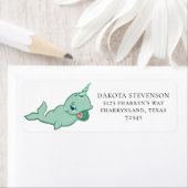 Narwhal Green | Adres Cute Mint Chibi Cartoon Etiket (Insitu)