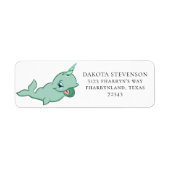 Narwhal Green | Adres Cute Mint Chibi Cartoon Etiket (Voorkant)