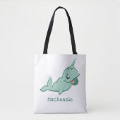 Narwhal Green | Cute Chibi Cartoon Baby Tote Bag (Voorkant)