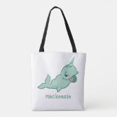 Narwhal Green | Cute Chibi Cartoon Baby Tote Bag (Achterkant)