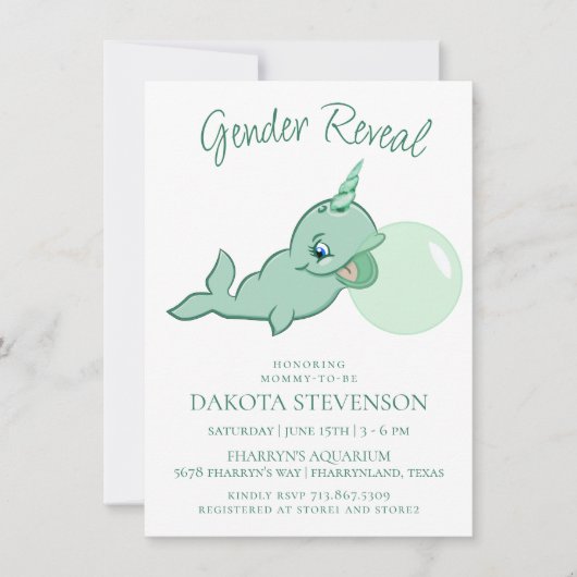 Narwhal Green | Cute Mint Chibi Cartoon Bubble Gum Kaart (Voorkant)