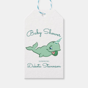 Narwhal Green   Cute Mint Chibi Cartoon Shower Cadeaulabel