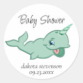 Narwhal Green | Cute Mint Chibi Cartoon Shower Ronde Sticker (Voorkant)
