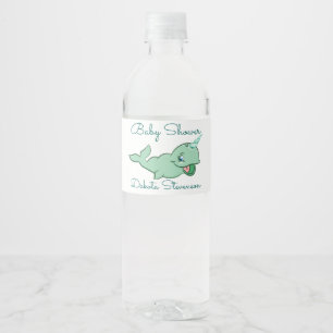 Narwhal Green Cute Mint Chibi Cartoon Shower Waterfles Etiket