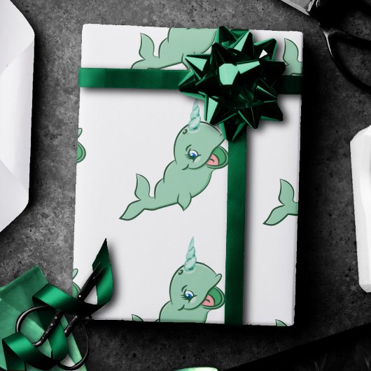 Narwhal Green | Cute Mint Chibi Cartoon Zee Party Cadeaupapier