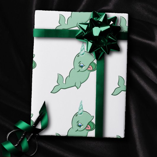 Narwhal Green | Cute Mint Chibi Cartoon Zee Party Cadeaupapier
