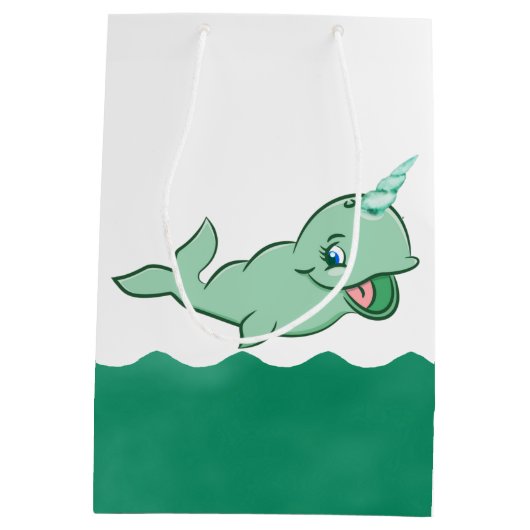 Narwhal Green | Cute Mint Chibi Cartoon Zee Party Medium Cadeauzakje (Achterkant)