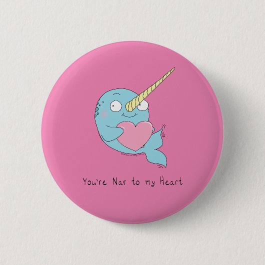 Narwhal Hugging Heart Valentijn Day Button Pin (Voorkant)