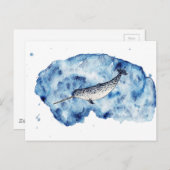 Narwhal in a splash of watercolour briefkaart (Voorkant / Achterkant)