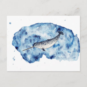 Narwhal in a splash of watercolour briefkaart