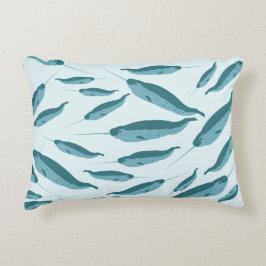 Narwhal in Blue Ocean Pattern Accent Kussen