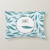 Narwhal in Blue Ocean Pattern Accent Kussen (Voorkant)