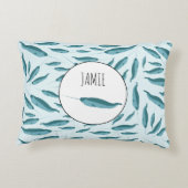 Narwhal in Blue Ocean Pattern Accent Kussen (Achterkant)