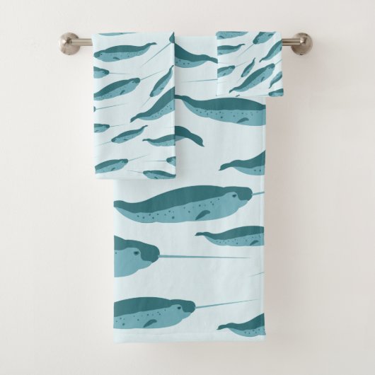 Narwhal in Blue Ocean Pattern Bad Handdoek (Insitu)