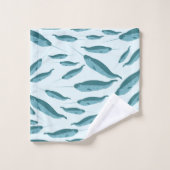 Narwhal in Blue Ocean Pattern Bad Handdoek (Wasdoekje)