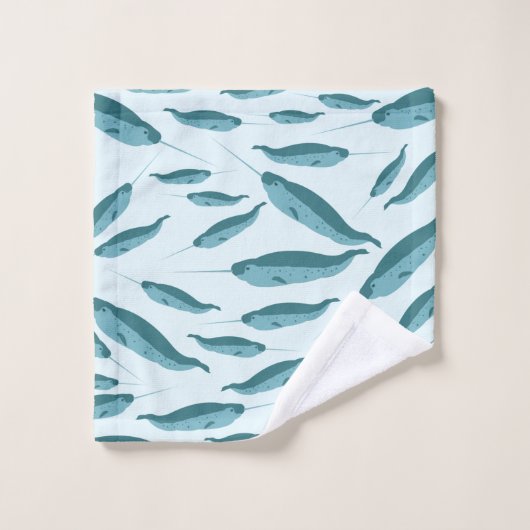 Narwhal in Blue Ocean Pattern Bad Handdoek (Wasdoekje)