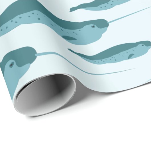 Narwhal in Blue Ocean Pattern Cadeaupapier (Rol Hoek)