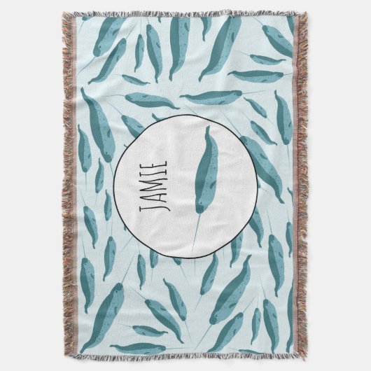 Narwhal in Blue Ocean Pattern Deken (Voorkant Verticaal)