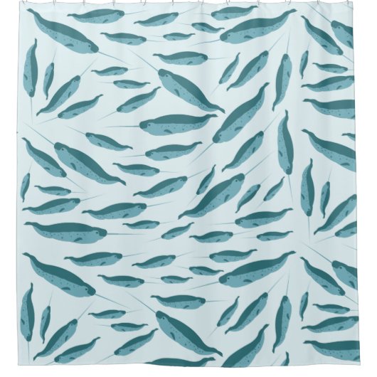 Narwhal in Blue Ocean Pattern Douchegordijn (Voorkant)
