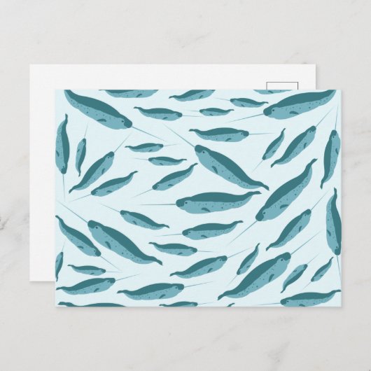 Narwhal in Blue Ocean Pattern Feestdagenkaart (Voorkant / Achterkant)