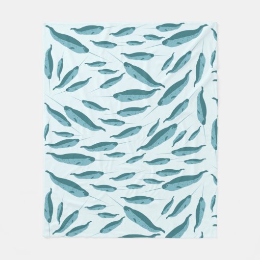 Narwhal in Blue Ocean Pattern Fleece Deken (Voorkant)