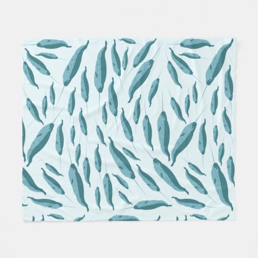 Narwhal in Blue Ocean Pattern Fleece Deken (Voorkant (Horizontaal))