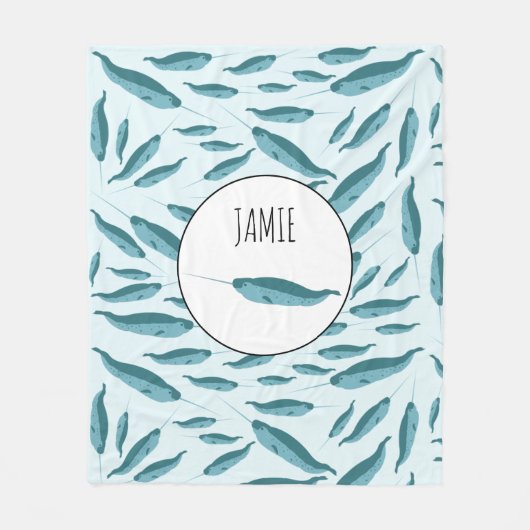 Narwhal in Blue Ocean Pattern Fleece Deken (Voorkant)