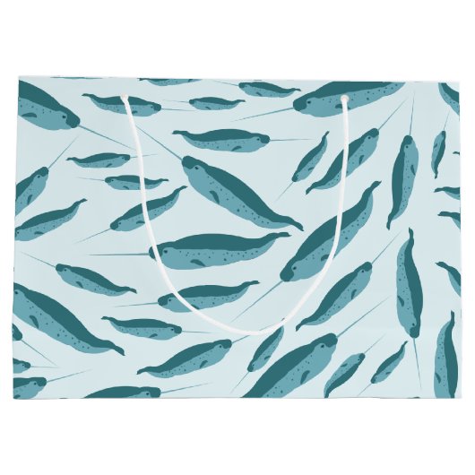 Narwhal in Blue Ocean Pattern Groot Cadeauzakje (Achterkant)