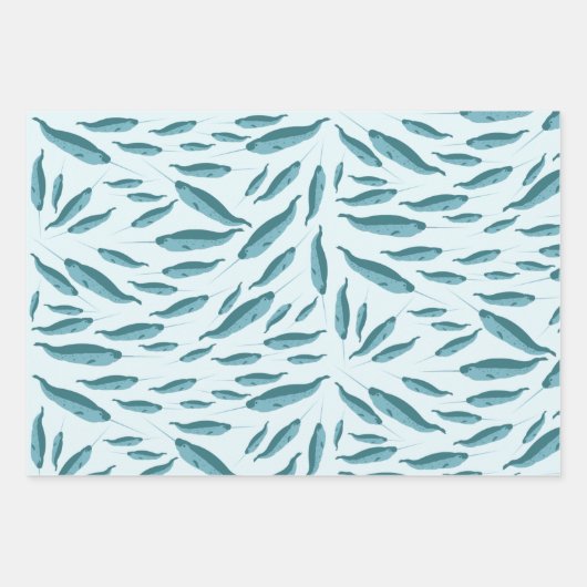 Narwhal in Blue Ocean Pattern Inpakpapier Vel (Voorkant 3)
