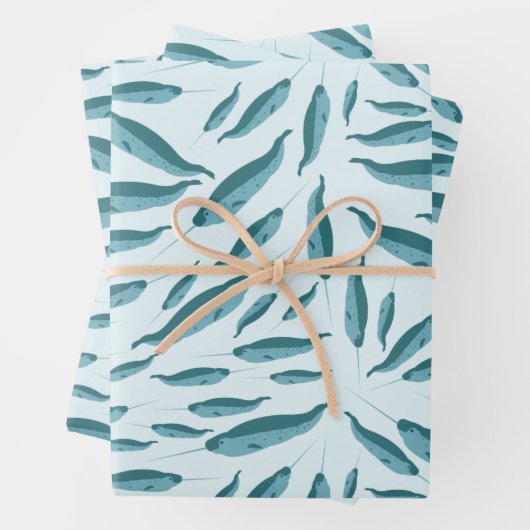 Narwhal in Blue Ocean Pattern Inpakpapier Vel (In situ)