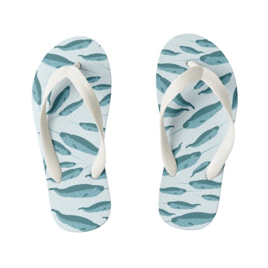 Narwhal in Blue Ocean Pattern Kinder Teenslippers (Voetbed)