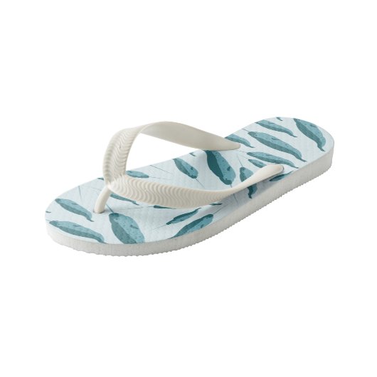 Narwhal in Blue Ocean Pattern Kinder Teenslippers (Schuin)