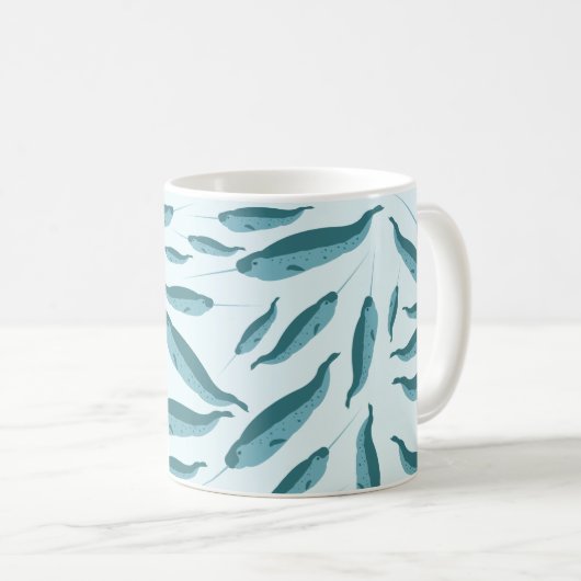 Narwhal in Blue Ocean Pattern Koffiemok (Voorkant rechts)