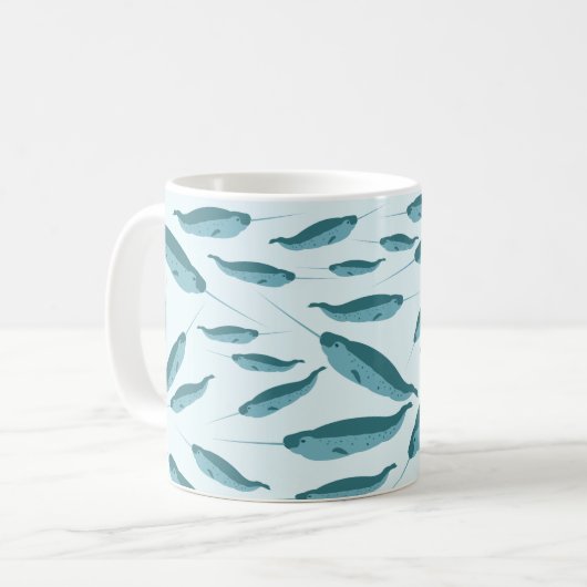Narwhal in Blue Ocean Pattern Koffiemok (Voorkant links)