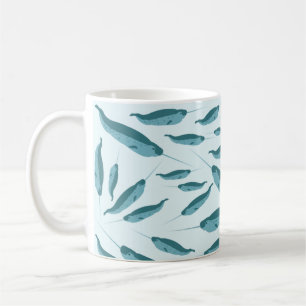 Narwhal in Blue Ocean Pattern Koffiemok