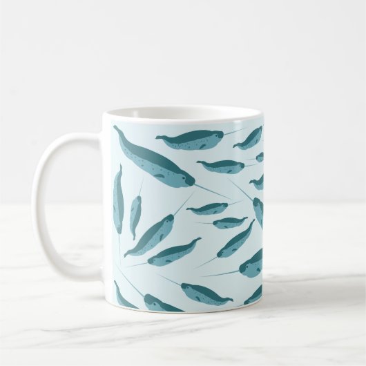 Narwhal in Blue Ocean Pattern Koffiemok (Links)
