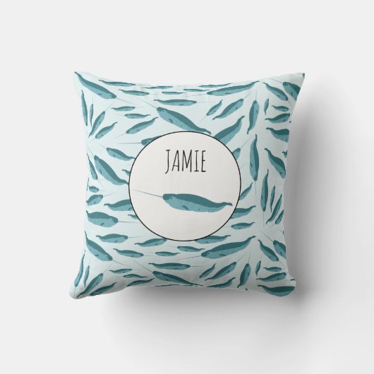 Narwhal in Blue Ocean Pattern Kussen (Achterkant)