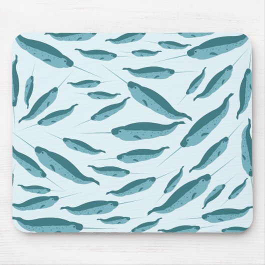 Narwhal in Blue Ocean Pattern Muismat (Voorkant)