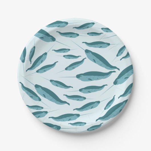Narwhal in Blue Ocean Pattern Papieren Bordje (Voorkant)